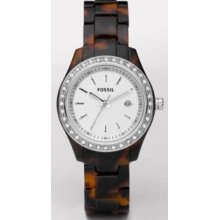 Fossil Womens Stella Tortoise Plastic Watch - Brown Bracelet - White Dial - ES2680