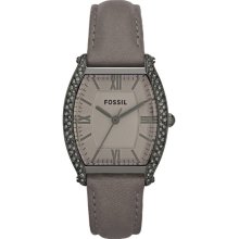 Fossil Womens Wallace Analog Stainless Watch - Gray Leather Strap - Gray Dial - ES3128
