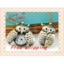 Freeshipping Watches Antique Pocket Watch-quartz Owl Watch Necklace