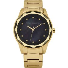 French Connection Women's Quartz Watch With Black Dial Analogue Display And Gold Stainless Steel Bracelet Fc1147gm