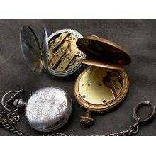 French vintage lot of 3pcs man pocket watch brass silver tone metal pocket watch antique pocket watch collection