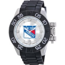 Game Time Watch, Mens New York Rangers Black Polyurethane Strap 47mm N