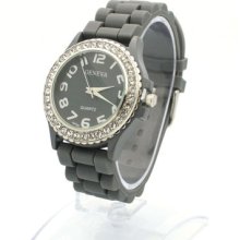 Geneva Design Silicone Watch With Rhinestones Dial For Women (5 Colors)