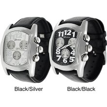 Geneva Platinum Men's Black Leather Strap Watch (Black with Black Face)