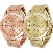 Geneva Platinum Mens Chronograph-Style Link Watch Gold