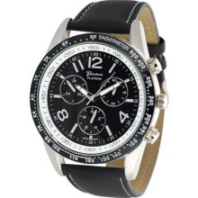 Geneva Platinum Mens Chronograph Style Genuine Leather Watch w/White Dial Black 11