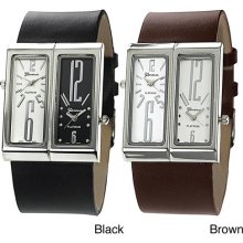 Geneva Platinum Men's Dual-face Genuine Leather Watch (Brown)