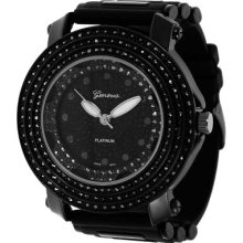 Geneva Platinum Men's Quartz Rhinestone-accented Chronograph-style Silicone Strap Watch