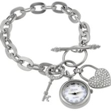 Geneva Platinum Women s Quartz Mother-of-Pearl Dial Lock and Key Link Bracelet Watch SILVER