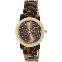 Geneva Platinum Women's 9249.Tortoise.Gold Brown Ceramic Quartz Watch with Brown Dial