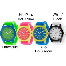 Geneva Platinum Women's Neon Pop Silicone Watch (White/Black)