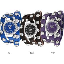 Geneva Platinum Women's Rhinestone Studded Wrap-around Watch (Blue)