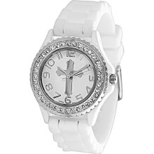 Geneva Platinum Women's Rhinestone-accented Cross Silicone Watch