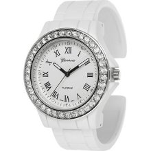 Geneva Platinum Women's Rhinestone-accented Roman Numeral Cuff Watch