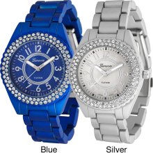 Geneva Platinum Women's Rhinestone Soft-coated Link Watch (Silver)
