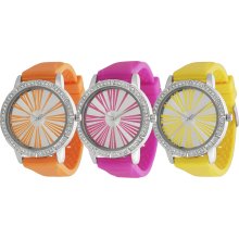 Geneva Platinum Women's Rhinestone Roman Numeral Neon Silicone Watch (Hot Pink)