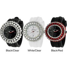 Geneva Platinum Women's Rhinestone-accented Silicone Watch (Black/Red)