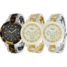 Geneva Platinum Women's Rhinestone Chronograph Link Watch (Tortoise Shell/Silver)