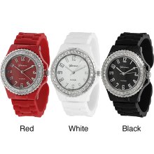 Geneva Platinum Women's Rhinestone-accented Silicone Cuff Watch (Red)