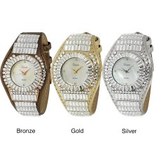 Geneva Platinum Women's Rhinestone-accented Metallic Leather Watch (Gold)