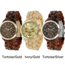 Geneva Platinum Women's Rhinestone Decorative Chronograph Link Watch (Tortoise/Silver)