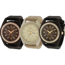 Geneva Platinum Womens Rhinestone Chronograph Silicone Watch Brown