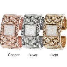 Geneva Platinum Women's Rhinestone Vintage Cuff Watch (Silver)