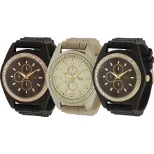 Geneva Platinum Women's Rhinestone Chronograph Silicone Watch (Tan/Gold)