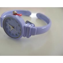 Geneva Round Face Lavender Narrow Band Metal 3/8 Inch Cuff Watch