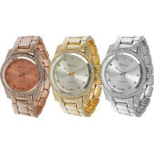 Geneva Womens Polished Metal Link Watch Gold