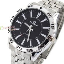 Gentles Analogue Wrist Watch Mens Black Face Stainless Steel Band Quartz