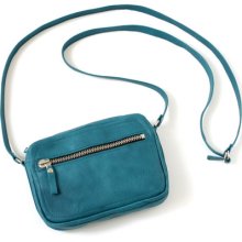 Genuine Leather Double Zipper Crossbody Bag in Blue Coral, adjustable strap, Small, handbag, shoulder bag, purse
