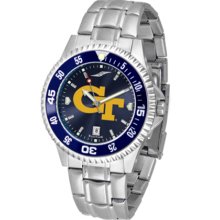 Georgia Tech Yellow Jackets Competitor AnoChrome Men's Watch with Steel Band and Colored Bezel
