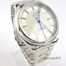 Gift Blue Hands S/steel Automatic Mechanical Calendar Men's Wrist Watch