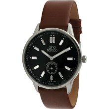 Gino Franco 992Tn Men'S 992Tn Round Stainless Steel Genuine Leather Strap Watch