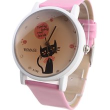 Girl Cartoon Cat Women Watch Pink Watchband A139
