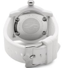 Glam Rock Women's Crazy Sexy Cool Guilloche Round Watch Case: White, Dial/Strap: Light Silver/White, Hands/Markers: Orange/Orange