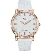 GO Round White Dial Calfskin Leather Strap Watch ...
