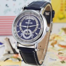 Goer Fashion Automatic Mens Wrist Watch Circle Hours Date Subdial Leather