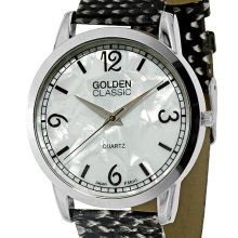 Golden Classic Ladies Watch / Python-Style Strap/Faux Mother of Pearl Dial - Multi-color - Stainless Steel