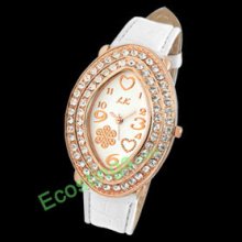Golden Oval Face Ladies Leather Wrist Watch + Strap