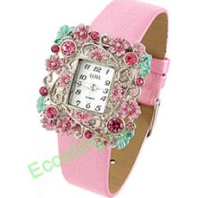 Good Art Jewelry Quartz Wrist Watches - Pink Strap With Colourful Flowers Face