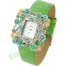 Good Jewelry Man-made Crystal Art Quartz Wrist Watch -Green