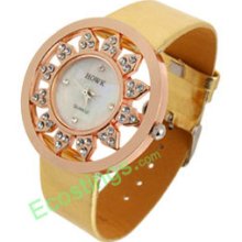 Good Jewelry Sunflower Quartz Wrist Ladies Good Watches Golden Color Band