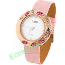 Good Ladies Quartz Wrist Watches With Exquisite Rose Golden Purple Crystal