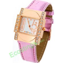 Good Man-made Crystal Quartz Wrist Watch witH Pink Strap
