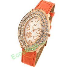 Good Orange Leather Watchband Oval Golden Watch Case Ladies' Wrist Watch