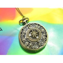Gorgeous jewerly The Victorian Compass ,nautical pirate ,flower Pocket Watch Necklace Pendant