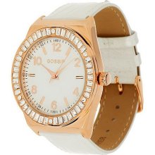 Gossip Baguette Rosetone Case Watch with Leather Strap - White - One Size