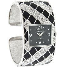 Gruen II Quartz Ladies Crystal/Black Plaid Cuff Bracelet Quartz Watch GRT923
